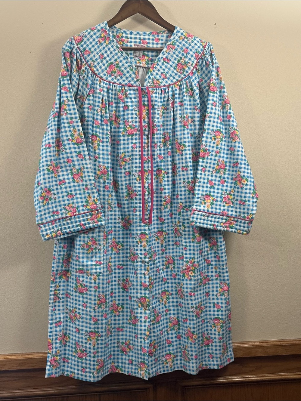 Intimate options vintage blue & white gingham housecoat women’s 1X grannycore